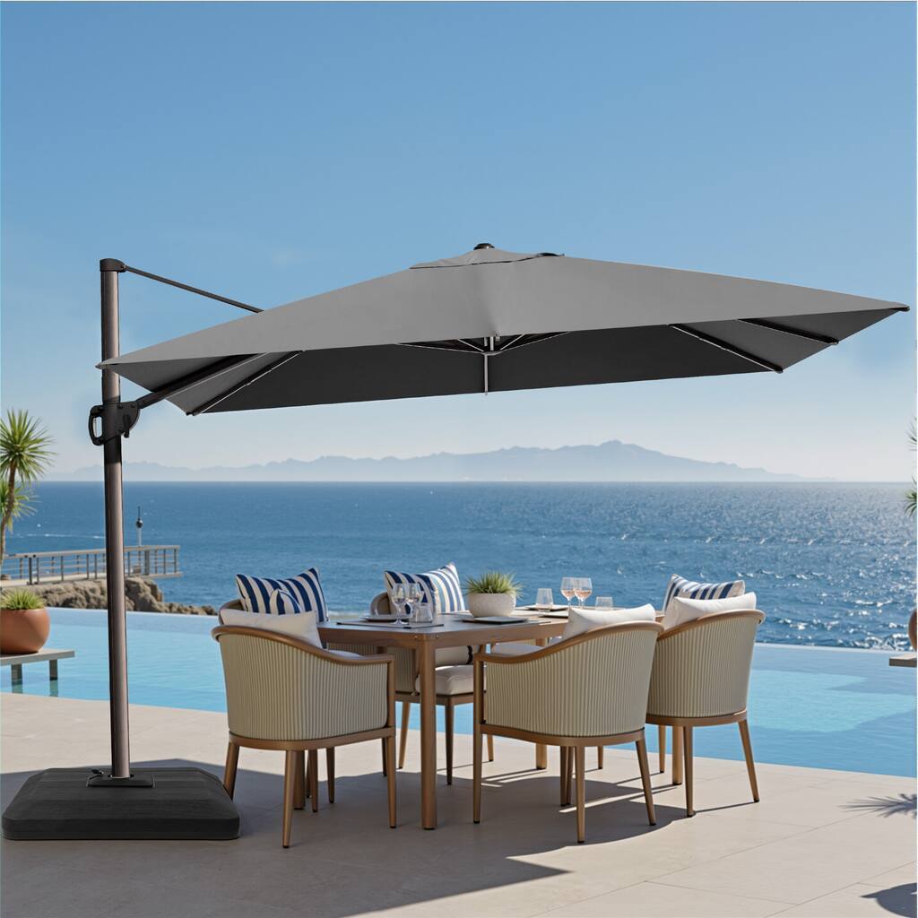 VredHom 9 x 12 FT Outdoor Patio Cantilever-Offset Umbrella with 4-piece Fillable Weighted Base