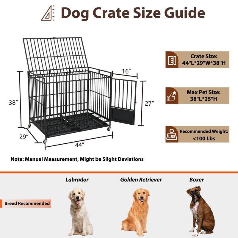 44''W*38''H*29''D Metal Dog Crate with a Removable Tray