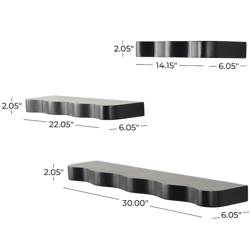 Wood Handmade Wall Shelf with Various Sizes - Set of 3 Black or Brown - Roche River Decor