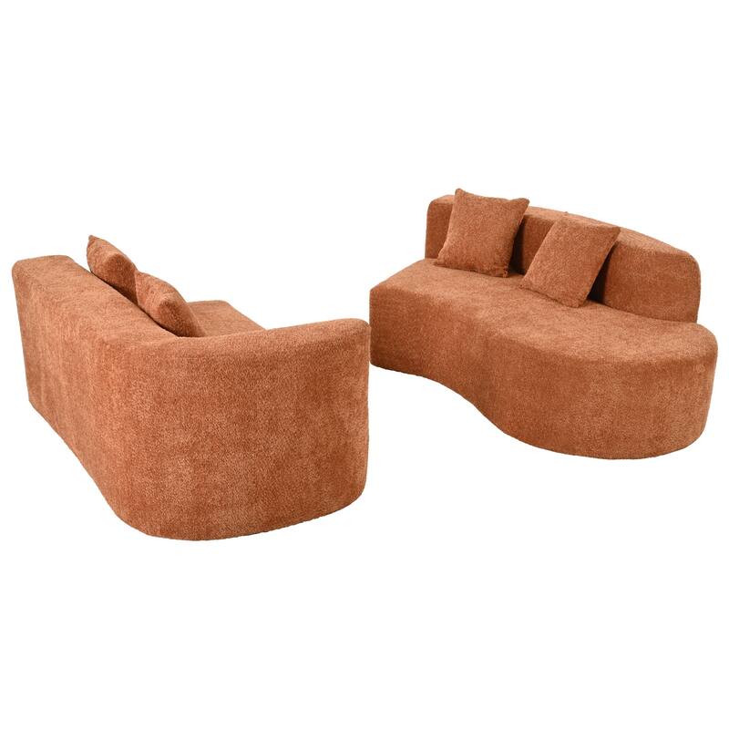 Curved Sectional Sofa, 2 Piece Chenille Modular Couch with 4 Pillows