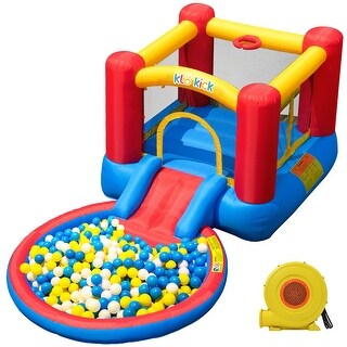Inflatable Bounce House with Blower, Bouncy Castle Waterslide & Pool for Wet Dry Combo, Bouncer with Repair Kits Basketball Hoop