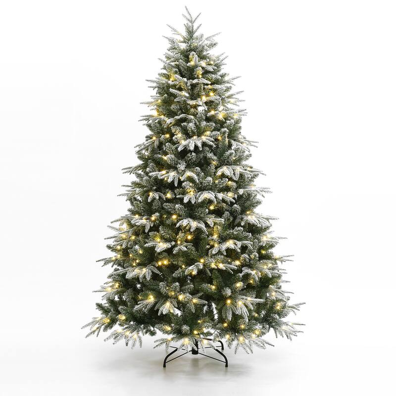 7Ft Pre-Lit Hinged Snow Flocked Fraser Fir Full Artificial Christmas Tree - 84" H x 47.2" Diameter
