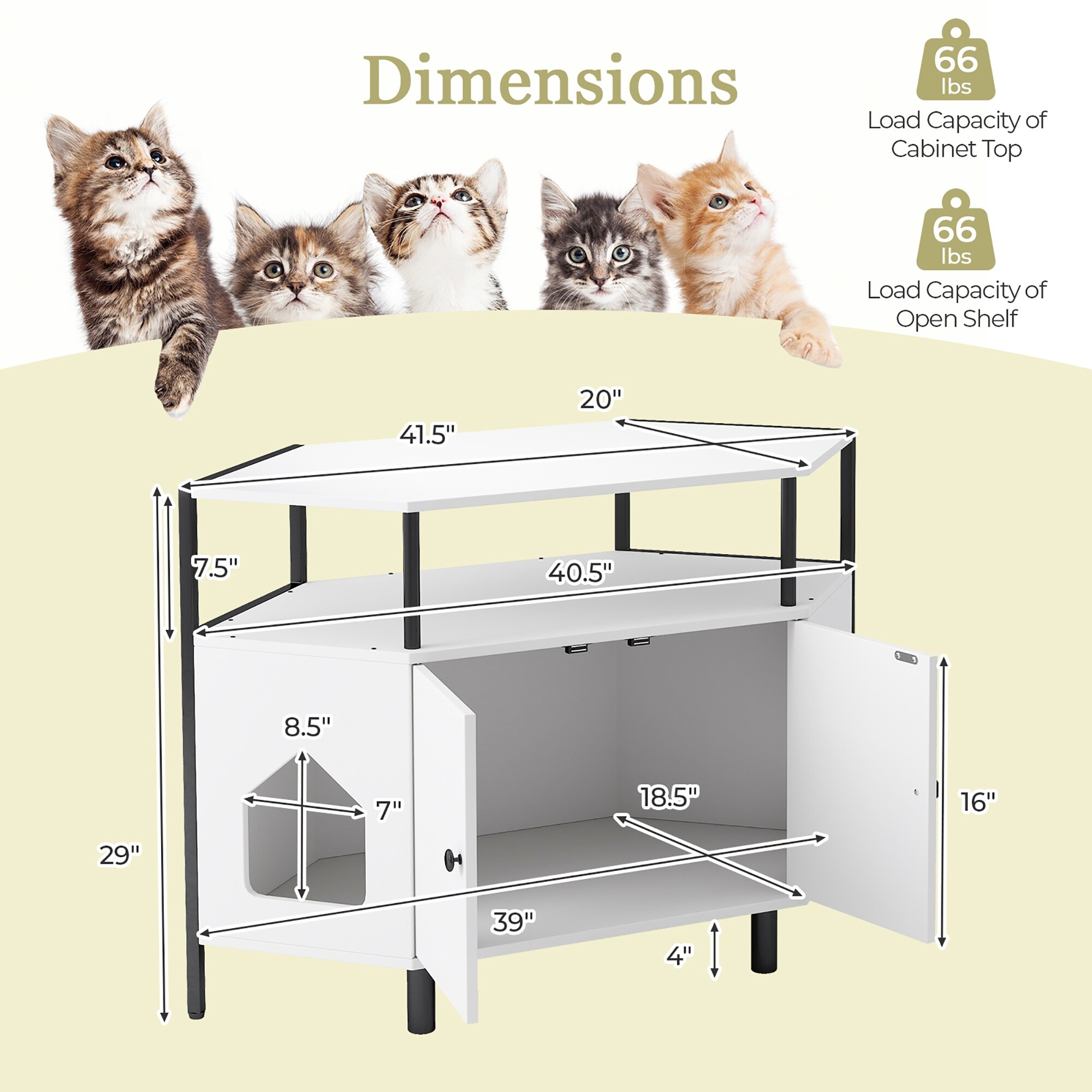 Gymax Corner Cat Litter Box Enclosure End Table w/ Open Shelf 2