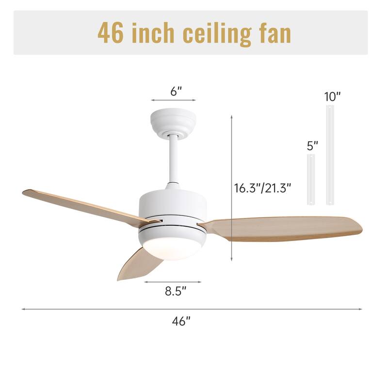 Sofucor 46 Inch Ceiling Fans with Light,Small Indoor/Outdoor,Remote Control,3 ABS Blades