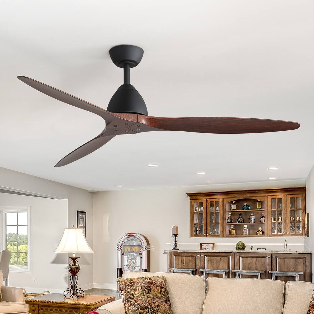 56" Wood Grain ABS 3-Blade Ceiling Fan No Light with Remote