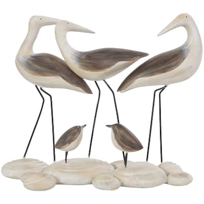 Polystone Bird Family Decorative Sculpture with Cream Rock Base - Brown - Roche River Decor