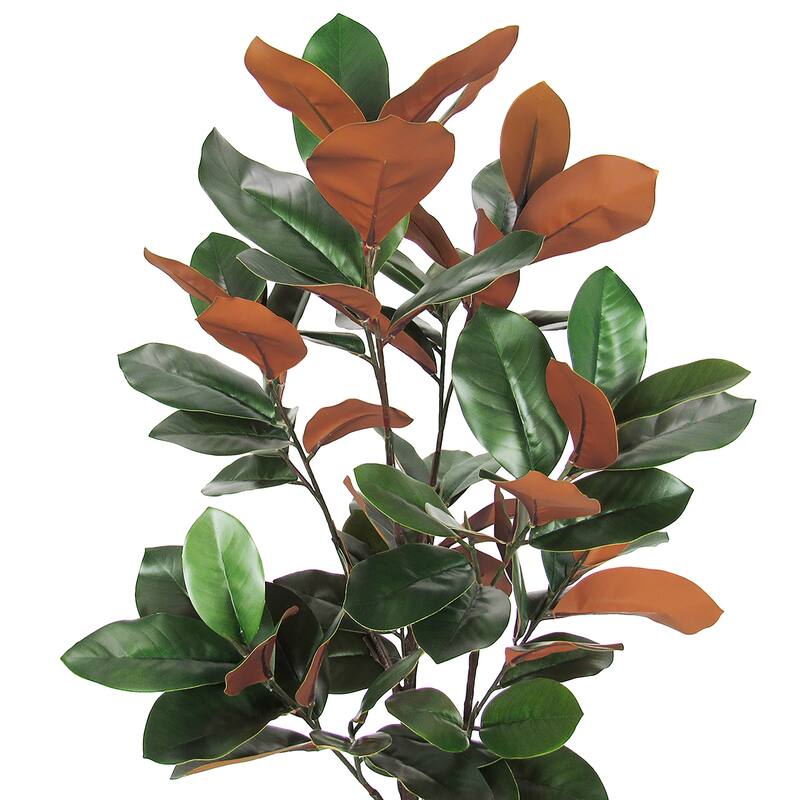 4ft Green Brown Artificial Magnolia Leaf Tree Plant in Black Pot - 48" H x 25" W x 25" DP