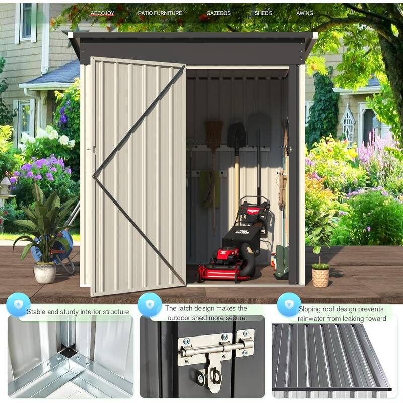 AECOJOY Outdoor Metal Storage Shed with Lockable Door