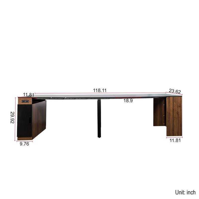 Contemporary Expandable Dining Table with Built-In Power Outlet‌ – Versatile Space-Saving Design with Storage