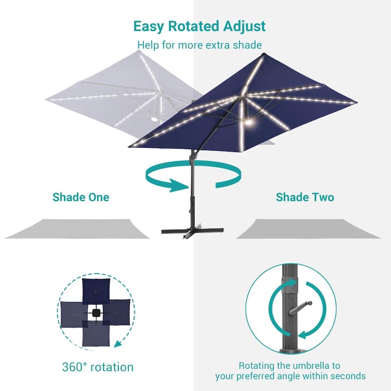 BONOSUKI 10x10FT LED Cantilever Patio Umbrella Angle Adjustment