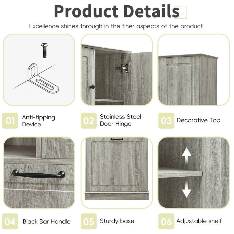 Roomfitters 67" Tall Storage Cabinet with Flip-Out Basket & Adjustable Shelves, MDF Linen Tower for Bathroom & Office