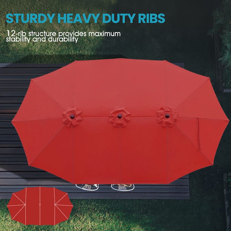Aoodor 15ft Outdoor Double Sided Market Patio Umbrella with Base Stand