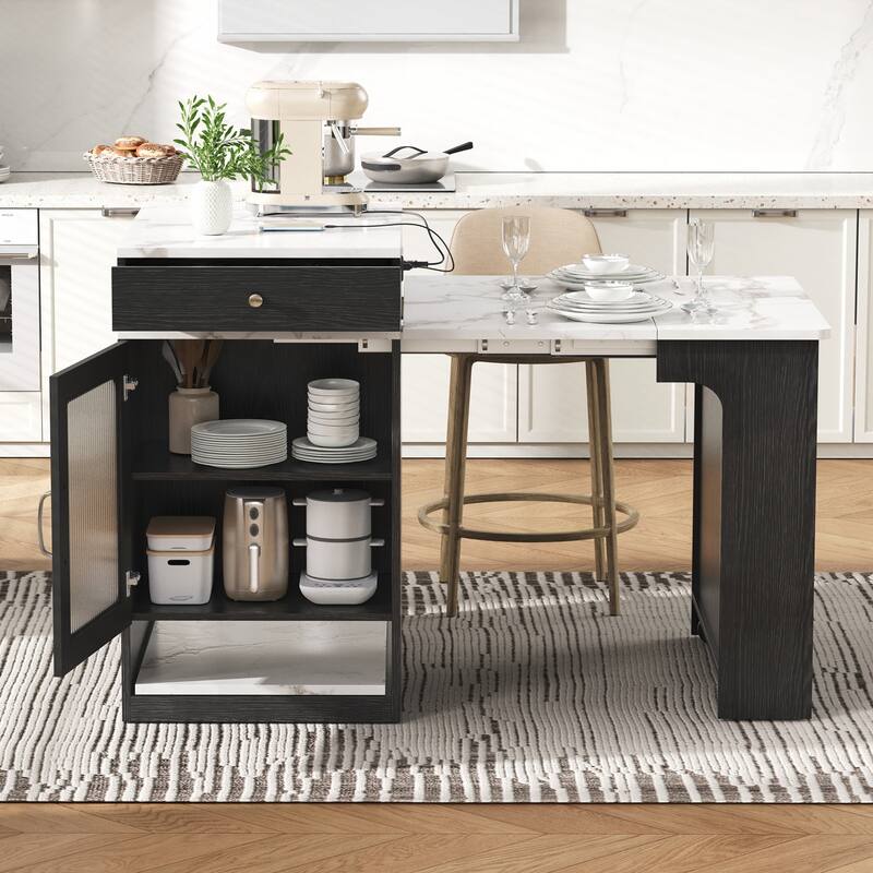 Kitchen Storage Table with Double-sided Storage, Kitchen Island with 2 Drawers