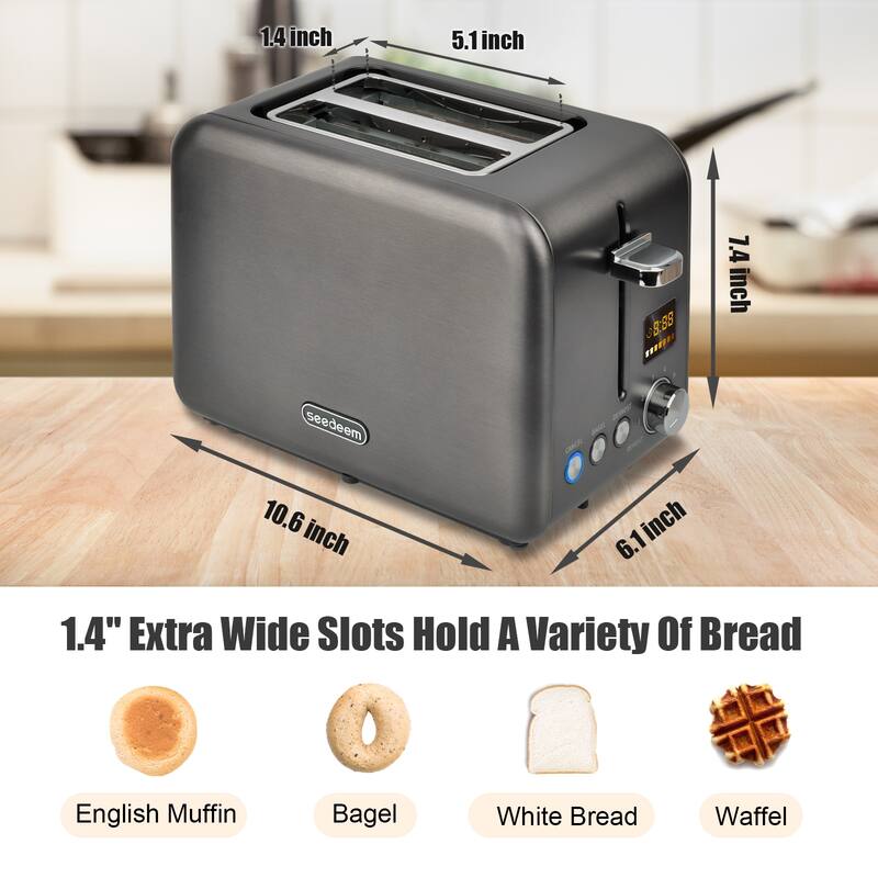 SEEDEEM Toaster 2 Slice, Stainless Steel Toaster with LCD Display