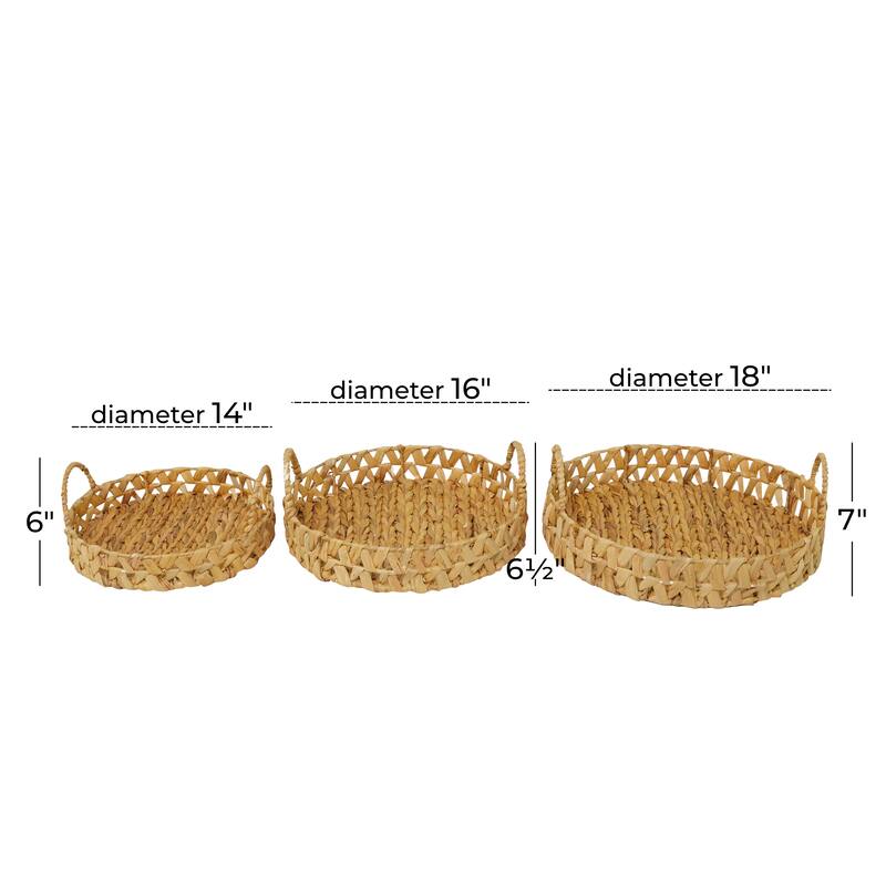 Brown Seagrass Handmade Woven Living Room Decor Tray with Handles (Set of 3) - 19", 16", 14"W