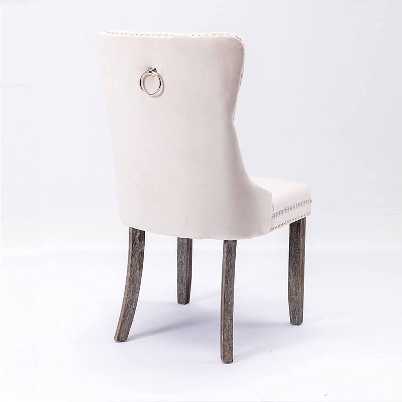 Set of 2 Velvet Dining Chairs – Tufted Upholstered Armless Accent Chairs with Nailhead Trim & Back Ring Pull