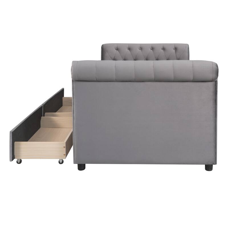 Twin Size Upholstered Daybed with Drawers, Wood Slat Support, and Elegant Design