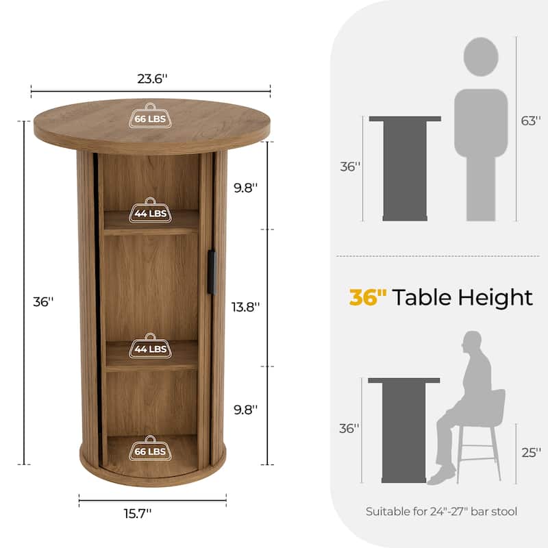 Small Tambour Dining Table with Three-Layer Storage Shelf, 36" Tall Round Bar Table - 36'' H X 23.6'' W X 23.6'' D