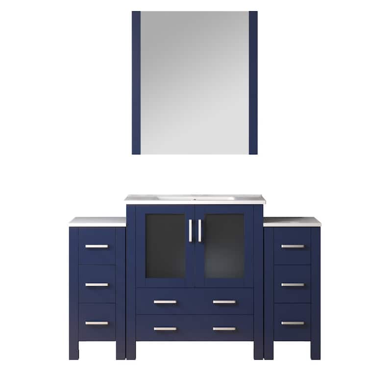 Volez Single Bath Vanity with Side Cabinets and White Ceramic Top - 54 - Navy Blue