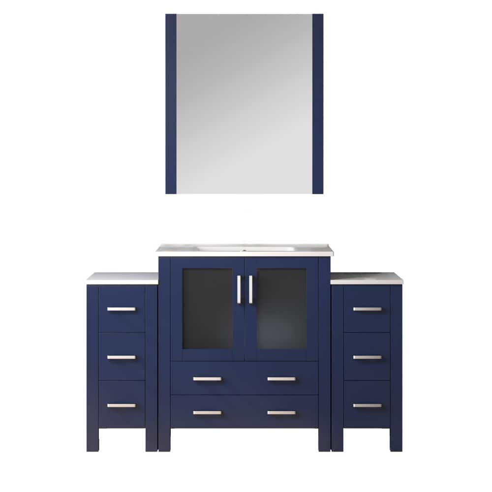 Volez Single Bath Vanity with Side Cabinets and White Ceramic Top - 54