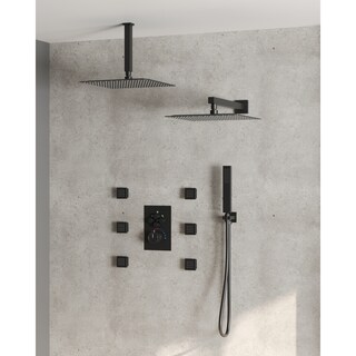 EVERSTEIN 12" Dual Head Shower System with 4-Way Thermostatic Valve and 6 Body Jets - Wall/Ceiling
