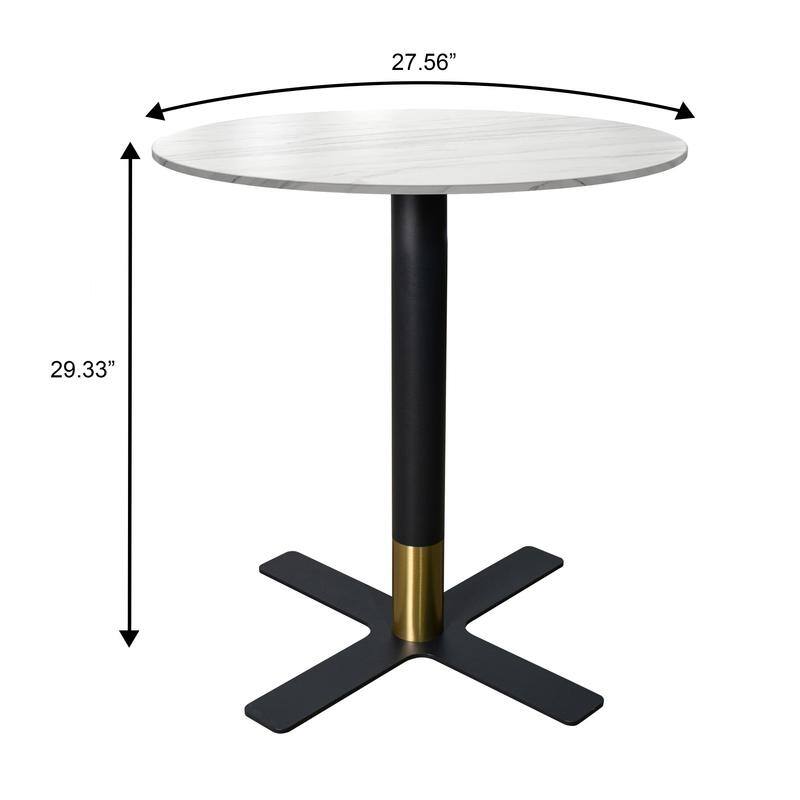 Vail Round Dining Table 27 in. Sintered Stone Tabletop in Black Stainless Steel Cross X-Shape Pedestal Base