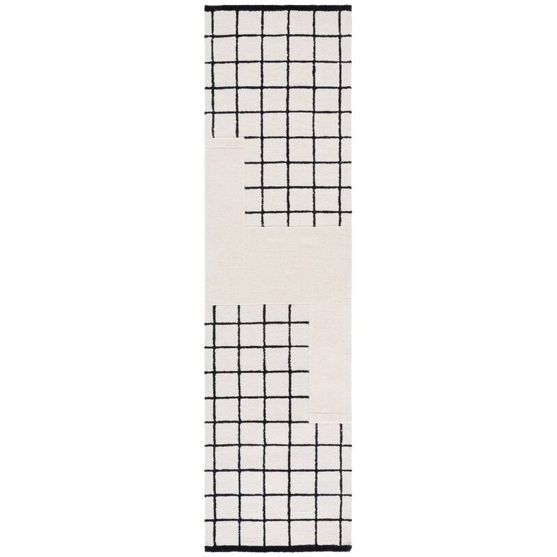 SAFAVIEH Handmade Genre Xenija Modern Wool Rug - 2'3" x 9' Runner - Ivory/Black