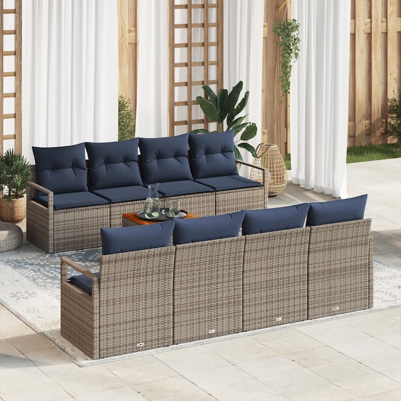 vidaXL 9 Garden Sofa Set with Cushions Black/Grey Poly Rattan - 90.6 x 24.4 x 27.2 - Grey