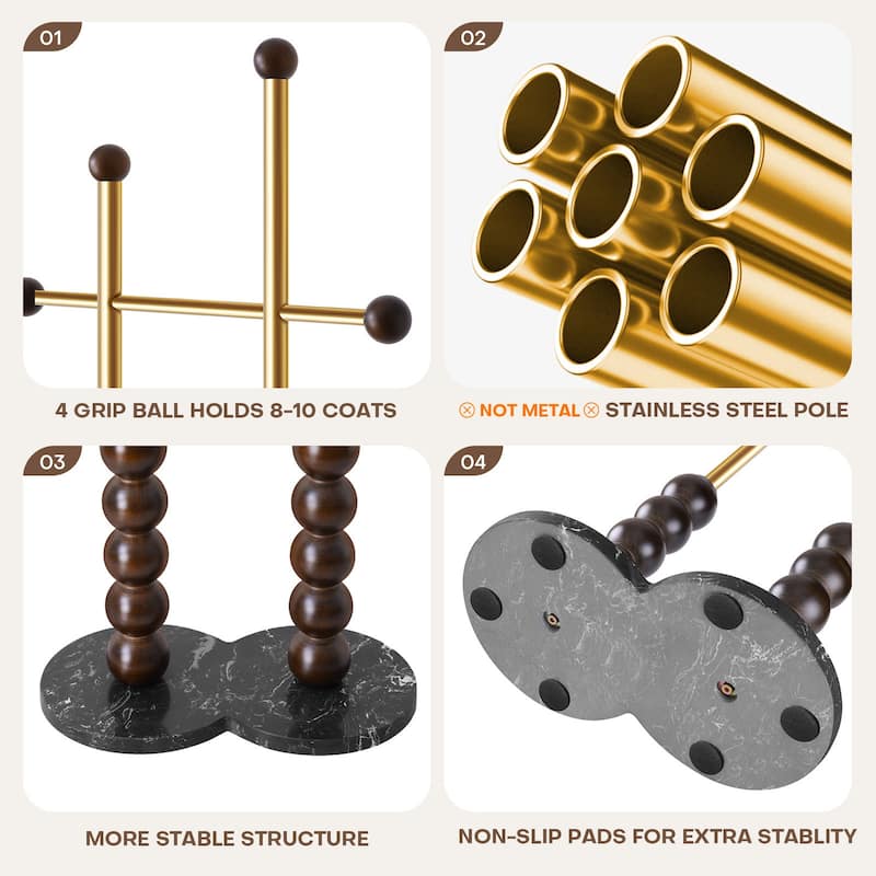 Metal Freestanding Coat Rack with Heavy Duty Marble Base - 70"H x 19.7"W (top) × 17.7"(base) x 9.8"D