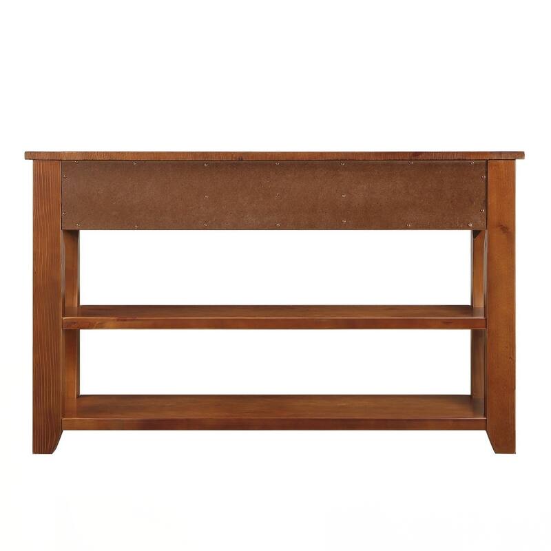 48'' Solid Pine Wood Top Console Table, Modern Entryway Sofa Side Table with 3 Storage Drawers and 2 Shelves