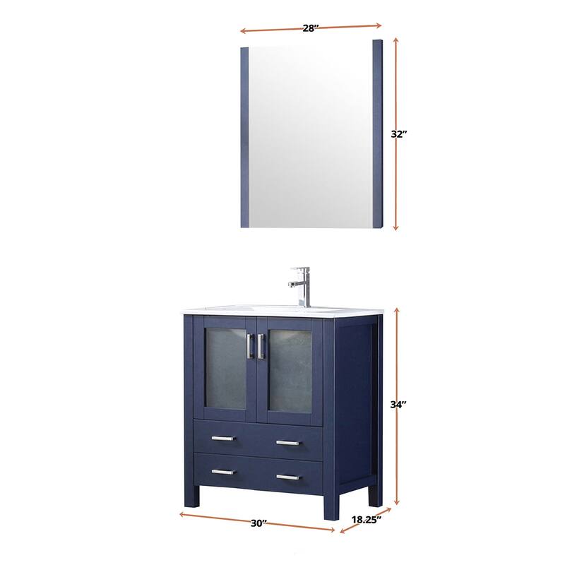 30-inch Bathroom Vanity with Ceramic Top, Stainless Steel Faucet, and Mirror - Scratch & Stain Resistant Surface