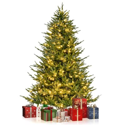 Gymax 6 ft pre-lit artificial Christmas tree artificial hinged