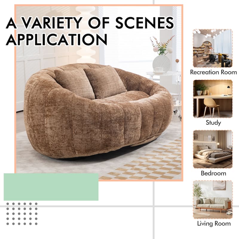 HOMEFUN Chenille Upholstered Durable Comfort Lounger High Back Bean Bag Loveseat Sofa