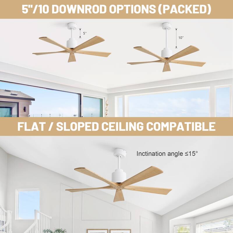 Sofucor 60 Inch Solid Wood Ceiling Fan with Light and Remote, Reverse Functions, Integrated Light Optional
