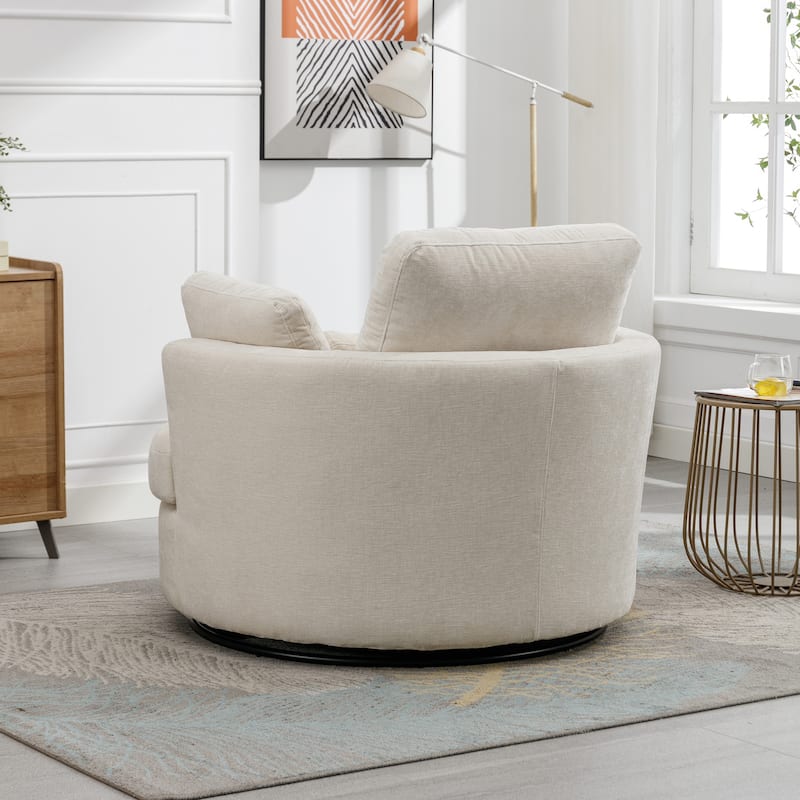 Swivel Accent Barrel Chair and Half Swivel Sofa With 3 Pillows 360 Degree Swivel Round Sofa