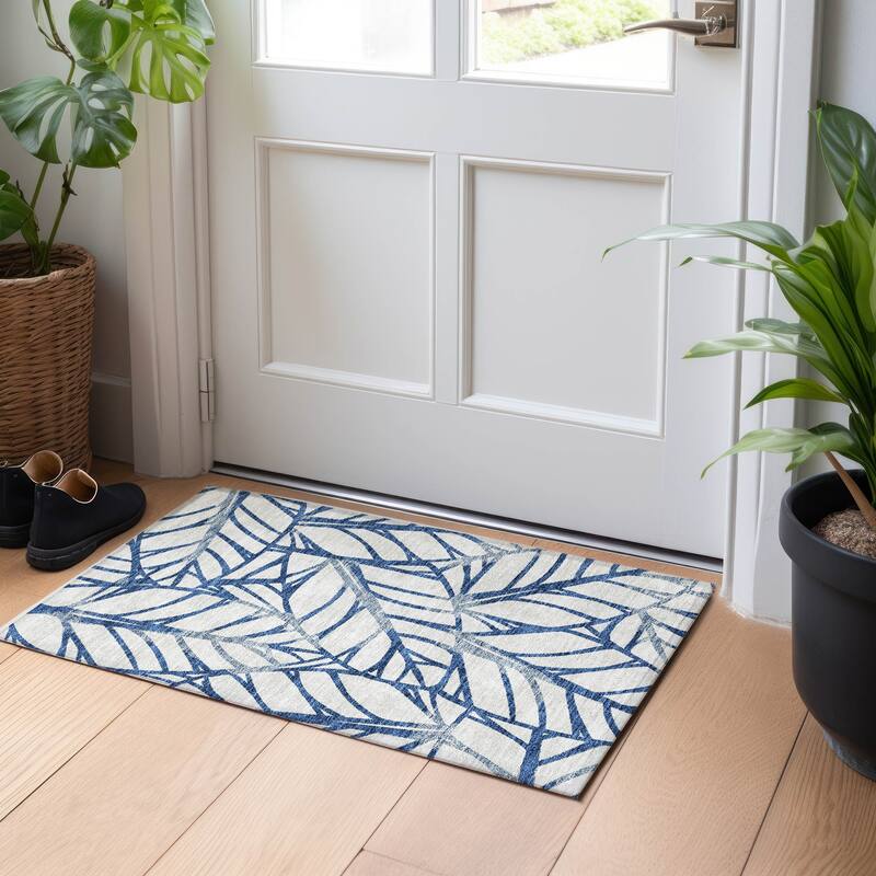 Premium Washable Super Soft Modern Palm Mayfield Rug - Navy - 1' 8" x 2' 6" - Rectangle