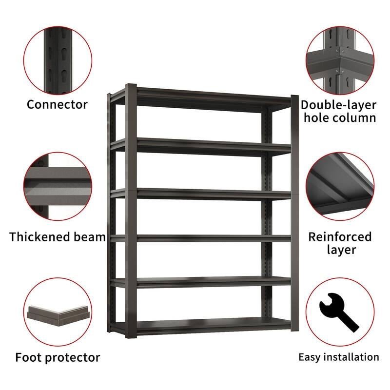 5/6-Tier Adjustable Heavy Duty Metal Storage Shelves, Black, 72/82"H