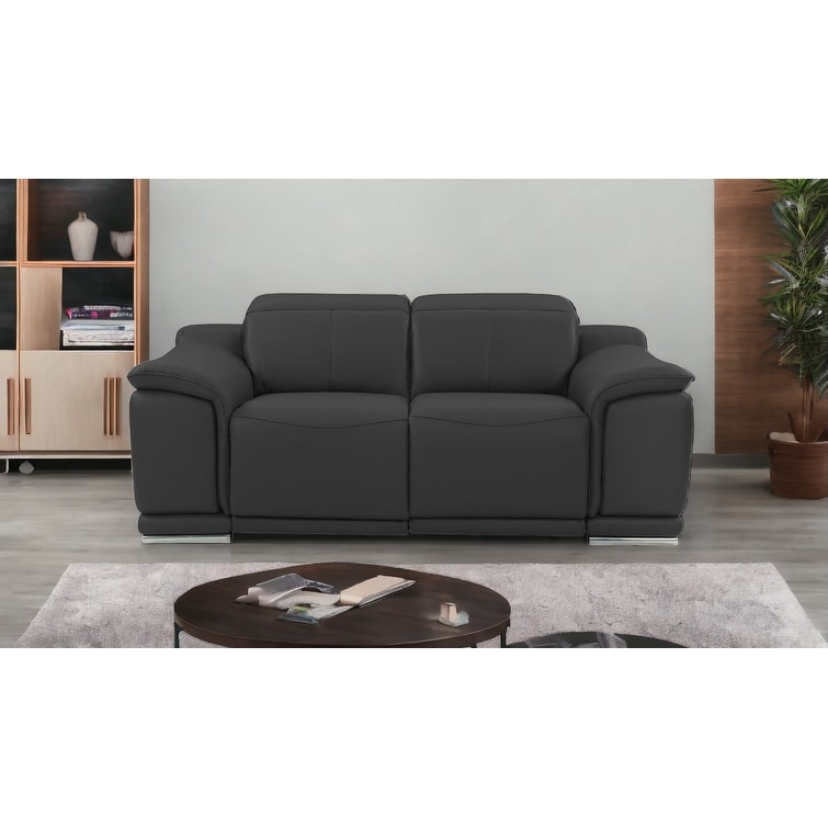 HomeRoots 72" Gray And Silver Italian Leather Power Reclining Loveseat