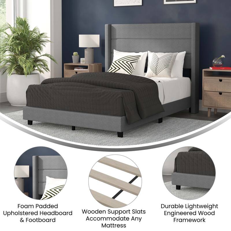 Upholstered Platform Bed with Wingback Headboard