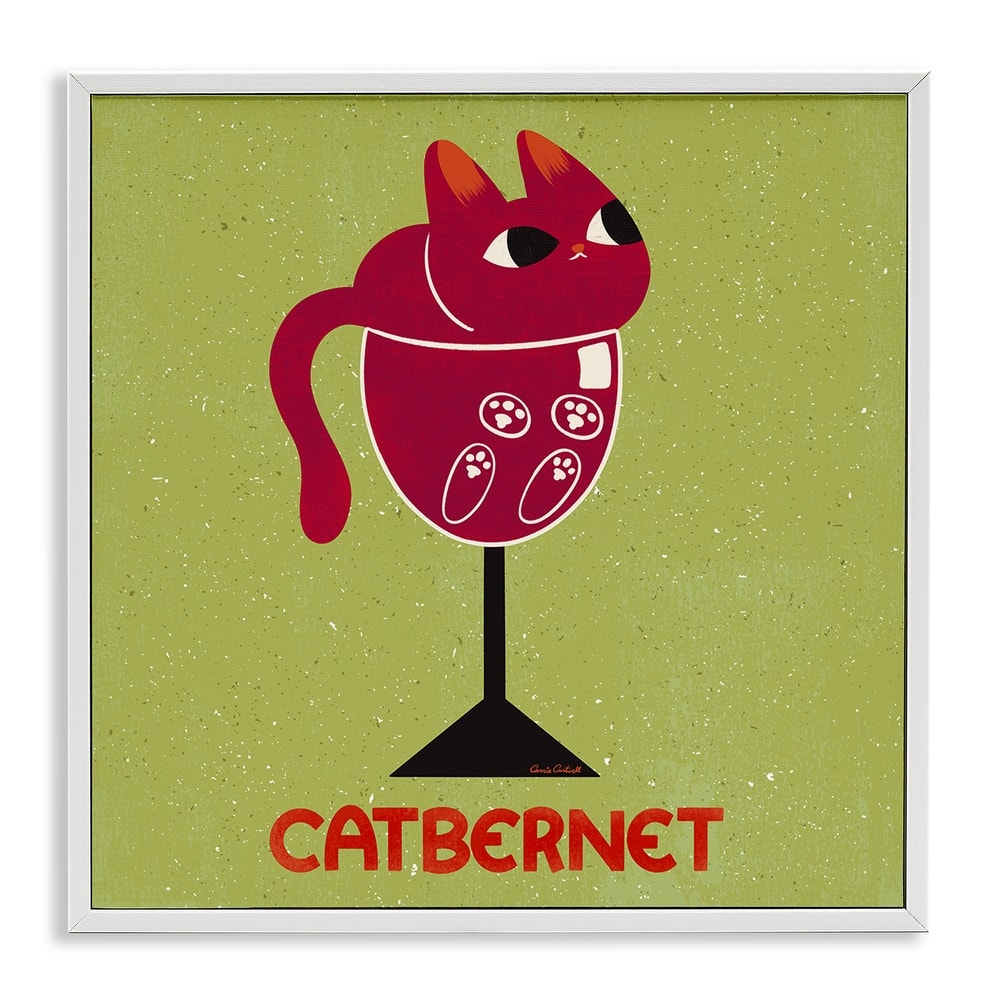 Stupell Catbernet Cat Wine Framed Giclee Art Design By Carrie Cantwell