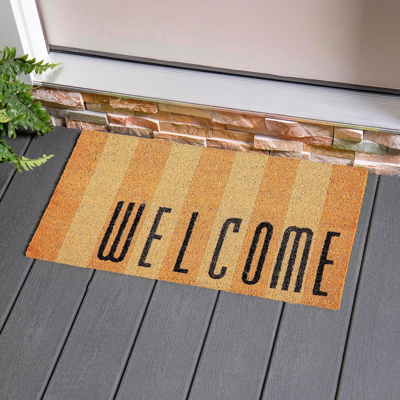 28 in. x 16 in. Welcome Striped Coir Mat