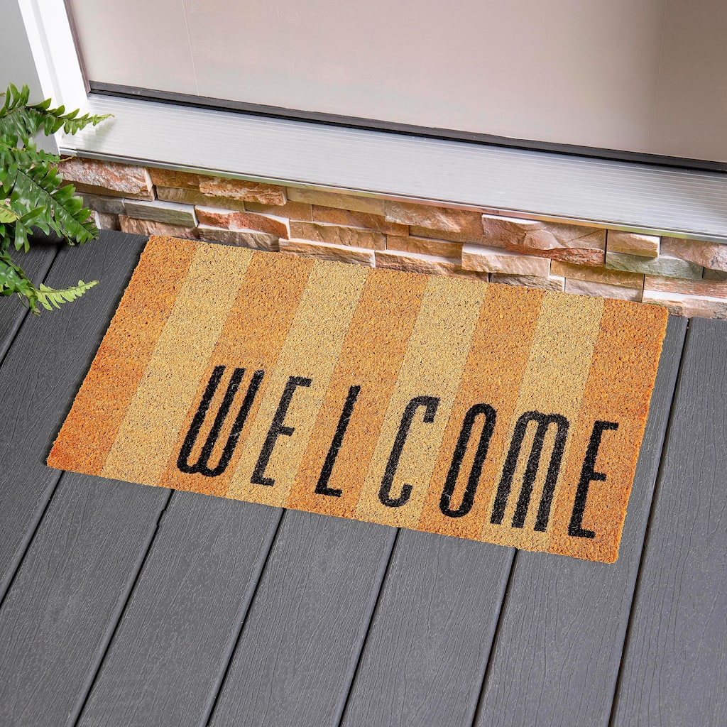 28 in. x 16 in. Welcome Striped Coir Mat