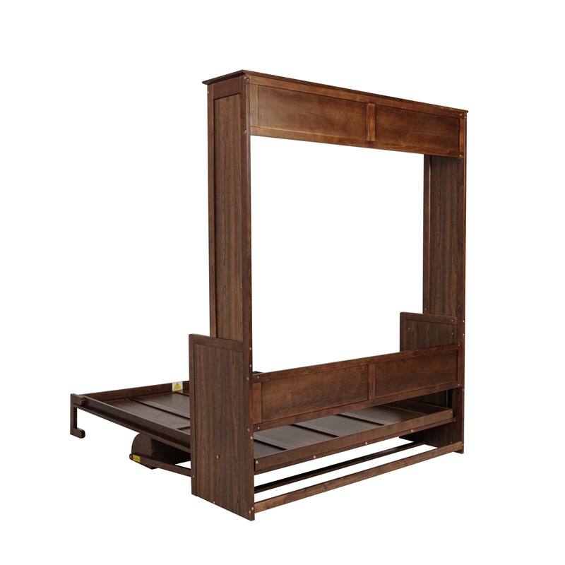 Wood Murphy Bed, Space-Saving Hidden Wall Bed, Wall Bed Cabinet, with Gas Struts - Walnut
