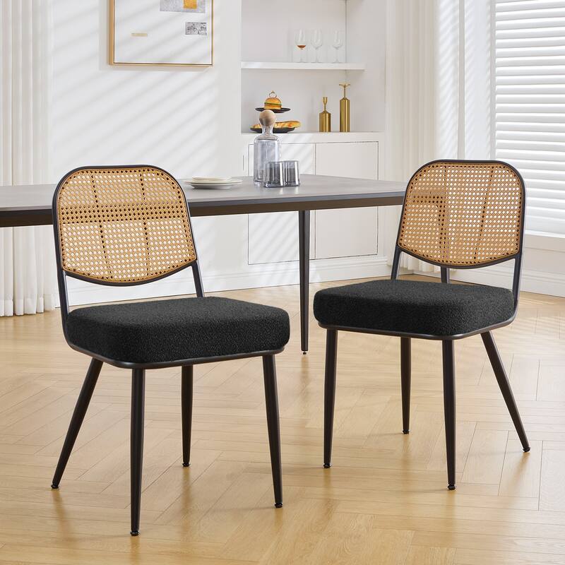 Upholstered Rattan Dining Chairs Set of 2 Side Chair - 33.86"H x 18.9"W x 22.83"D