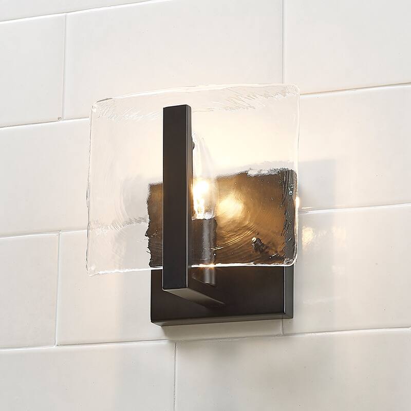 Aenon 6.875" Wide 1-Light Wall Sconce with Hammered Water Glass