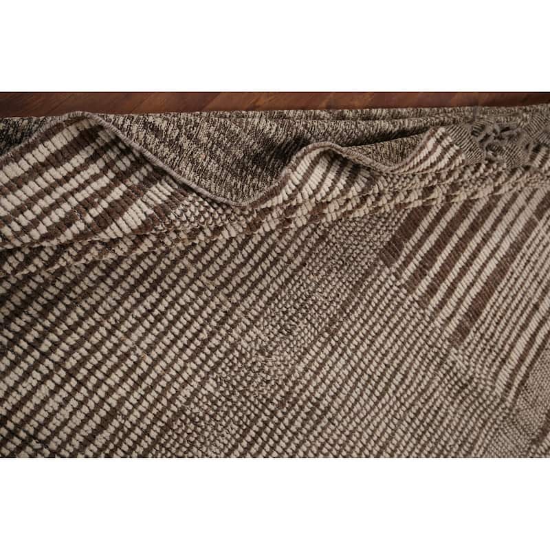 Beige & Brown Moroccan Oriental Area Rug Hand-Knotted Wool Carpet - 8'10" x 12'7"