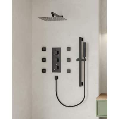 Thermostatic Shower System 12" High-Pressure Rainfall Shower Head with Slide Bar Hand Shower