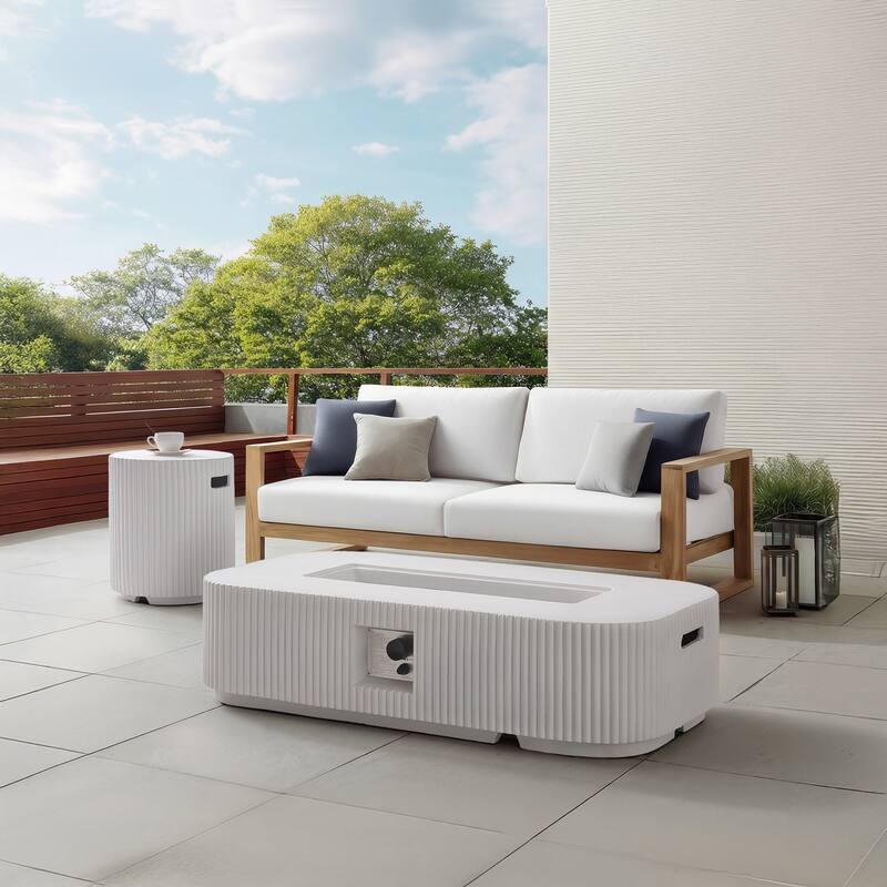 Christopher Knight Home - Lecce 2-Piece Outdoor MgO Fire Pit 50,000 BTU Table Set with Propane Tank Holder - White