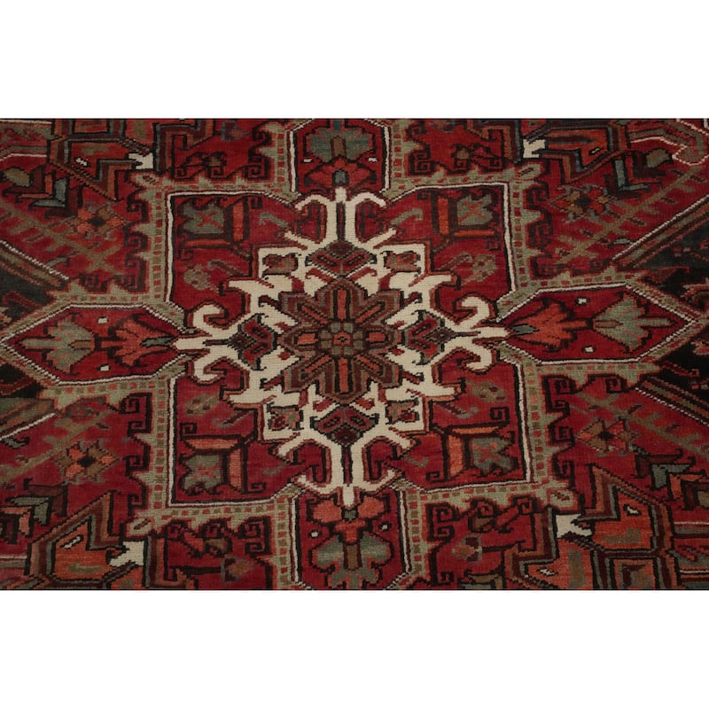 Hand Knotted Oriental 100% Wool Carpet Traditional Medallion Red Heriz Area Rug - 13' 1'' X 9' 6''