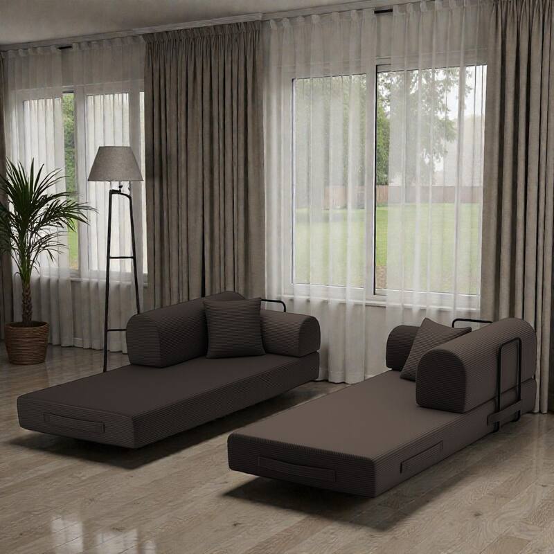 Convertible Sleeper Sofa Bed, 4-in-1 Corduroy Folding Floor Couch with Cylindrical Pillow, 2-Seat Space-Saving Lounge Sofa